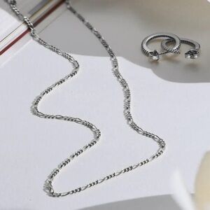 Women’s Sterling Silver Figaro Chain Necklace Italy 925
